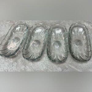 Pressed Glass Footed Dishes with Starburst Motif - Clear Glass